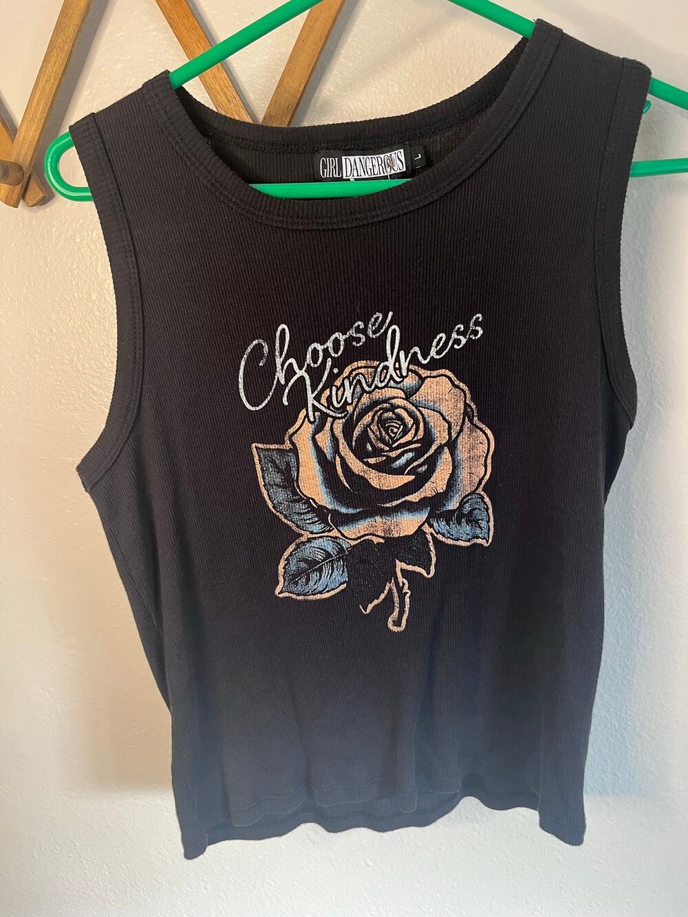 Girl Dangerous Choose Kindness Rose Graphic Ribbed Tank Top Black Size Small